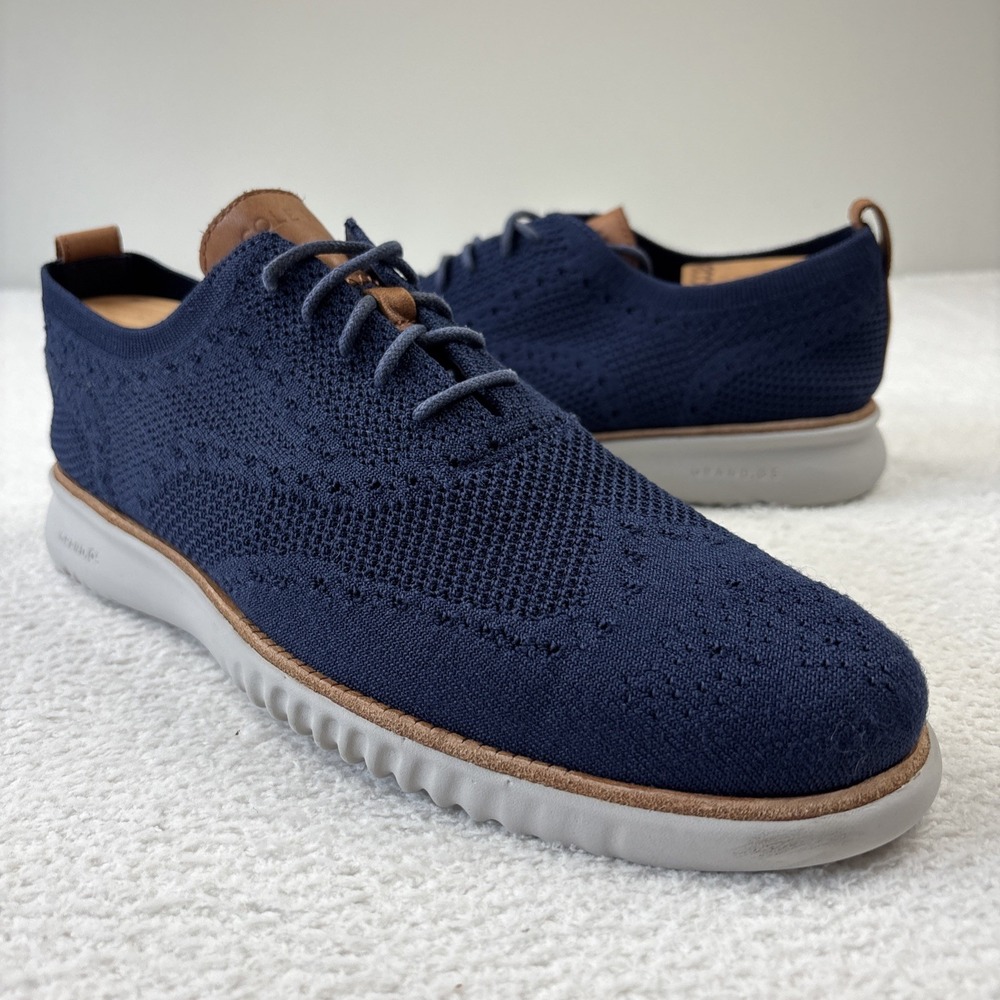 COLE HAAN '2.Zerogrand Stitchlite Wingtip Oxfords' Mens 11 Navy Blue Dress Shoes